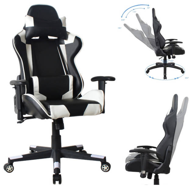 Bureaustoel racing gaming chair style uitvoering high design Thomas wit zwart