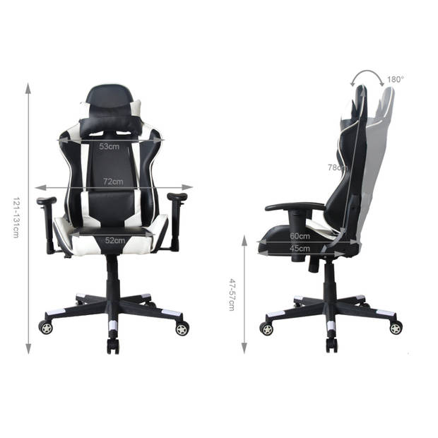 Bureaustoel racing gaming chair style uitvoering high design Thomas wit zwart