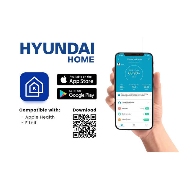 Hyundai Home - Smart digitale personenweegschaal - H Edition - Zwart met Groen