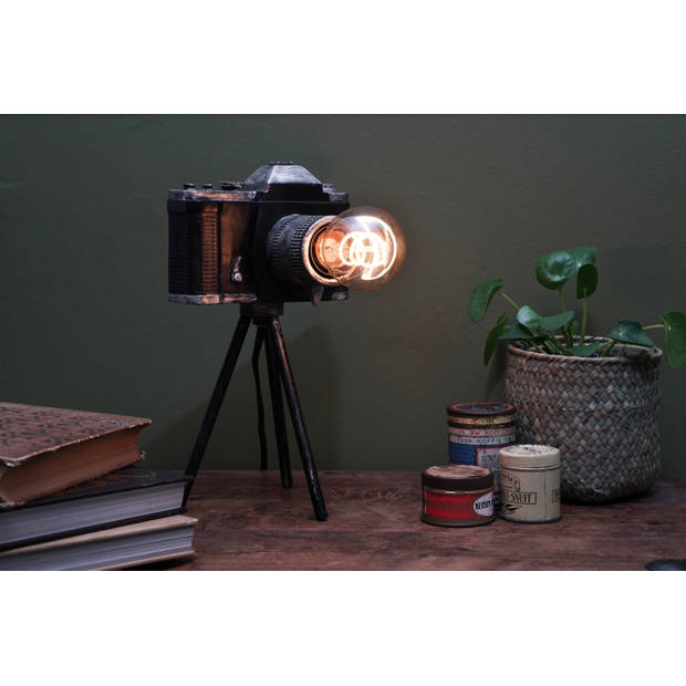 Relaxwonen - tafellamp - camera - uniek model - zwart & bruin