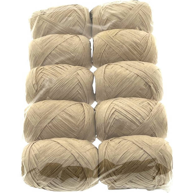 Papier Raffia 10mm x 30 mtr - zand / Zwart / Oranje - 3 x 10 Rollen