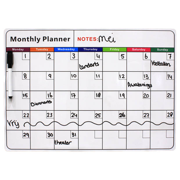 Lowander family planner magnetic whiteboard A3 30x42 cm - Planning mensuel Incl. marqueur et effaceur