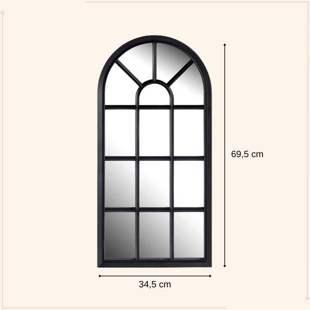 MISOU Tuinspiegel - Raam Spiegel - Zwart Frame - Loft spiegel - Zwart - 69,5x34,5x2,5cm - Kunststof - Glas
