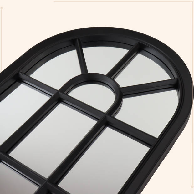 MISOU Tuinspiegel - Raam Spiegel - Zwart Frame - Loft spiegel - Zwart - 69,5x34,5x2,5cm - Kunststof - Glas