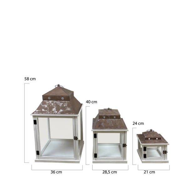 DKNC - Lantaarn Sidra - Dennenhout - Metaal - 36x36x58cm - Wit - FSC