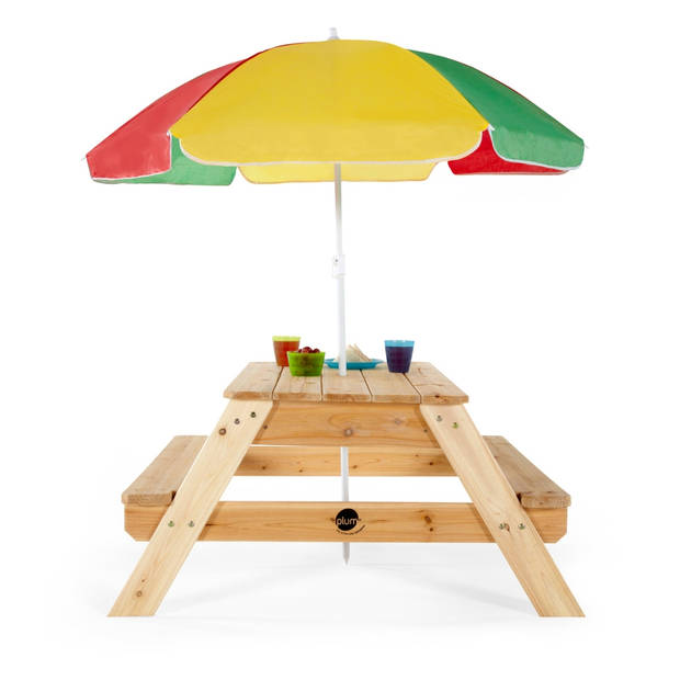 Plum - Picknicktafel voor kinderen met parasol - Hout - Naturel