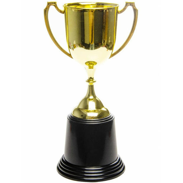 Prijsbeker/trofee met handvatten - 2x - goud - kunststof - 23 cm - Fopartikelen