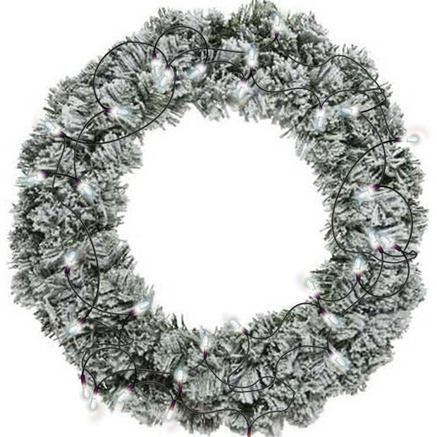 Kerstkrans groen met sneeuw 40 cm incl. verlichting helder wit 4m - Kerstkransen