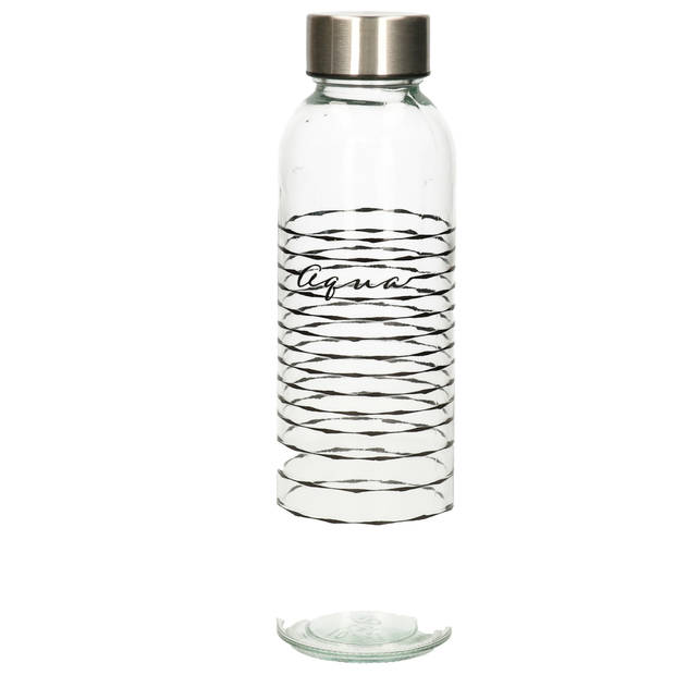 Set van 2x stuks - 5Five Glazen waterfles/drinkfles/sportfles - transparant - met RVS dop - 500 ml - Drinkflessen