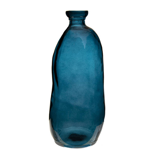 Atmosphera bloemenvaas - 2x - Organische fles vorm - blauw transparant - glas - H36 x D15 cm - Vazen