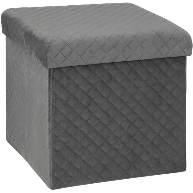 Atmosphera Poef/hocker/voetenbankje - opbergbox - fluweel donkergrijs - PO/MDF - 31 x 31 x 31 cm - Poefs