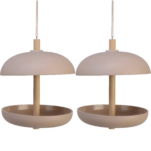 2x stuks vogel voedersilo hangend - bamboe hout - taupe - 21 x 25 cm - Vogelvoederhuisjes