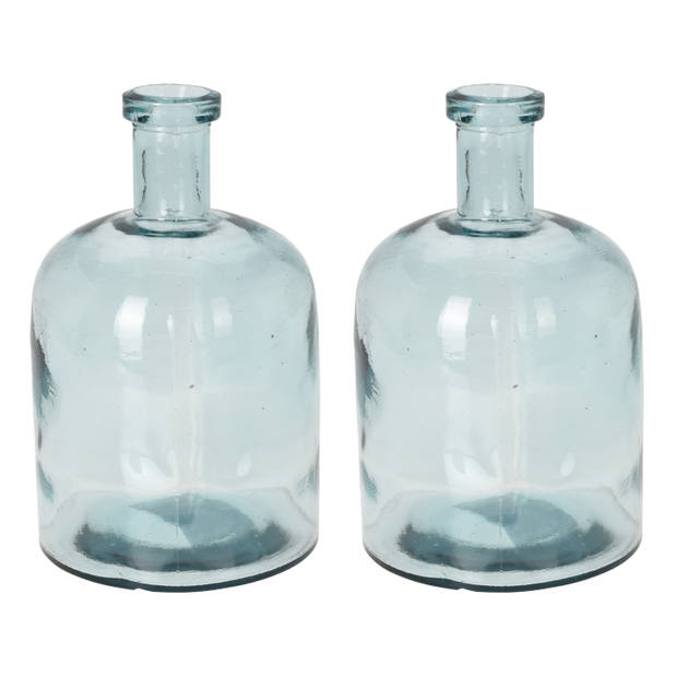 H&S Collection Fles Bloemenvaas Umbrie - 2x - Gerecycled glas - transparant - D15 x H24 cm - Vazen