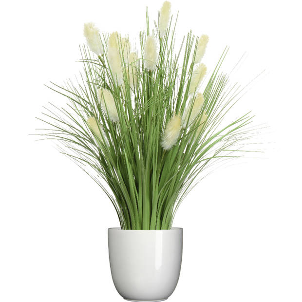 Kunstplant pampas gras - in pot wit - keramiek - H70 cm - Kunstbloemen