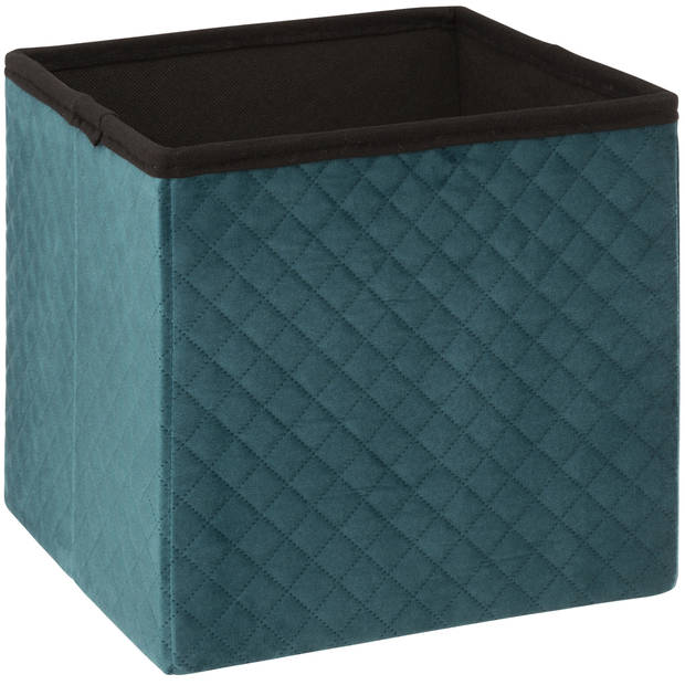 Atmosphera Poef/hocker/voetenbankje - 2x - opbergbox - fluweel blauw - PO/MDF - 31 x 31 x 31 cm - Poefs