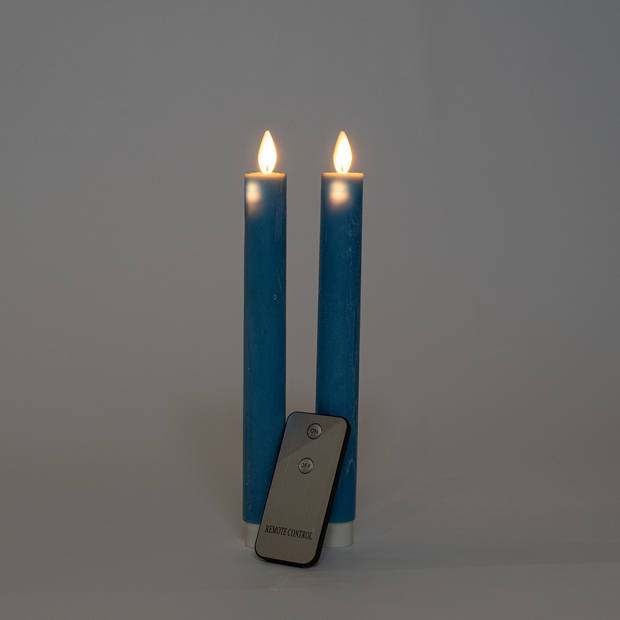 Anna Collection LED dinerkaarsen - 2x st - denim blauw - 23 cm - LED kaarsen