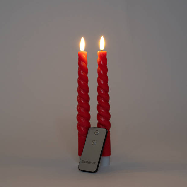 Anna Collection LED dinerkaarsen swirl- 2x st - rood - 23 cm - LED kaarsen