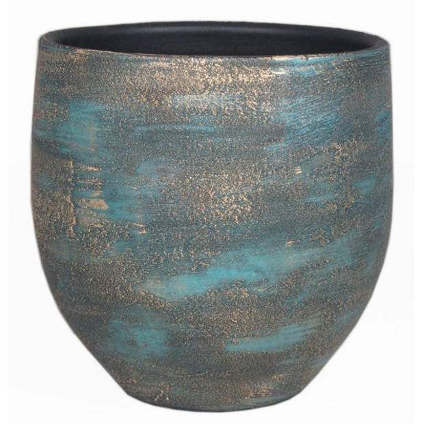 Pot madeira d17 h16 cm blauw goud keramiek