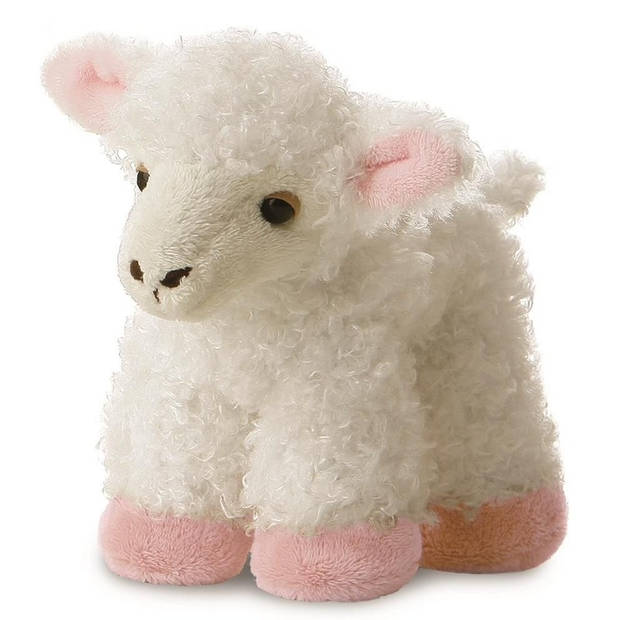 Pluche knuffel lammetje/schaap 20 cm met A5-size Happy Birthday wenskaart - Knuffel boederijdieren