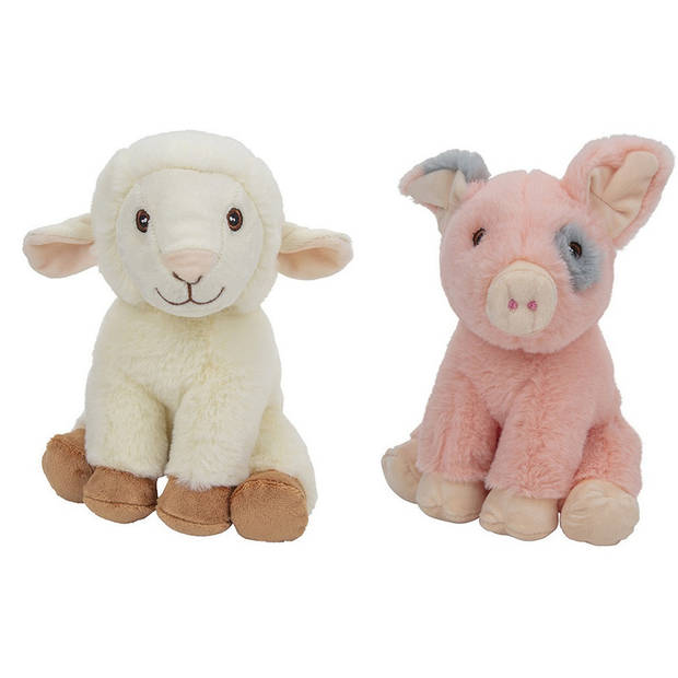 Pluche boerderijdieren knuffels Schaap en Varken van 23 cm - Knuffel boederijdieren