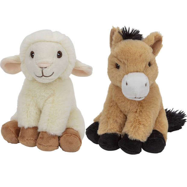 Pluche boerderijdieren knuffels Schaap en Paard setje van 17.5 en 17 cm - Knuffel boederijdieren