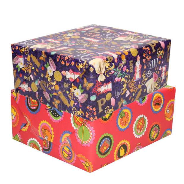 Setje van 6x rollen Sinterklaas inpakpapier/cadeaupapier 2,5 x 0,7 meter 2 soorten prints - Cadeaupapier