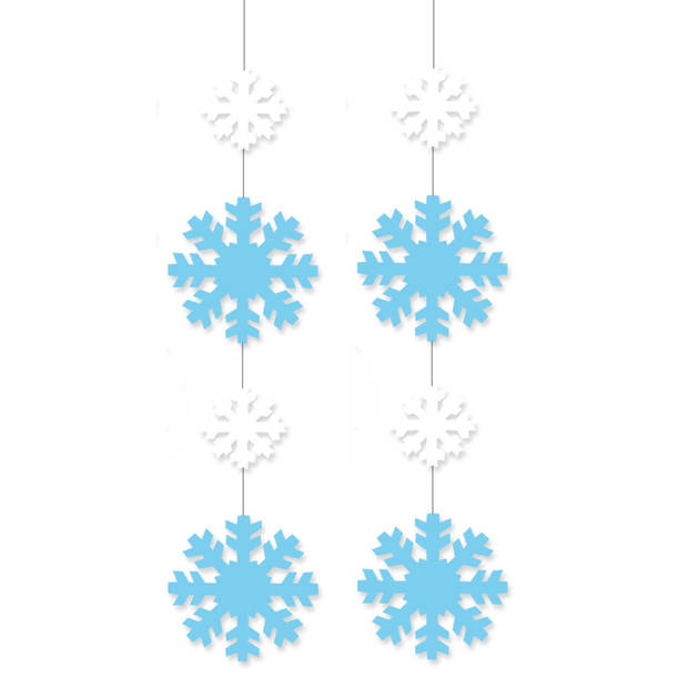 2x stuks decoratie hanger met sneeuwvlokken 120 x 25 cm - Feestslingers