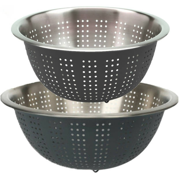 RVS keuken vergiet/zeef - set met 2 formaten- antraciet - Diameter 24 en 27 cm - Vergieten