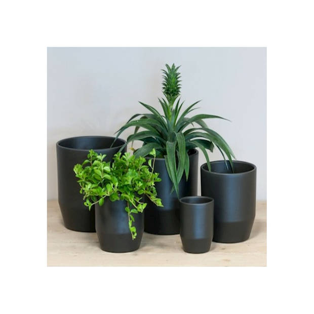 Bela Arte Plantenpot - keramiek - 2x - mat antraciet - D12/H11 cm - Plantenpotten