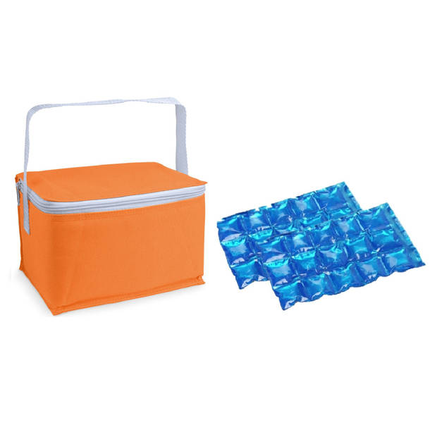 Kleine koeltas voor lunch oranje met 2 stuks flexibele koelelementen 3.5 liter - Koeltas