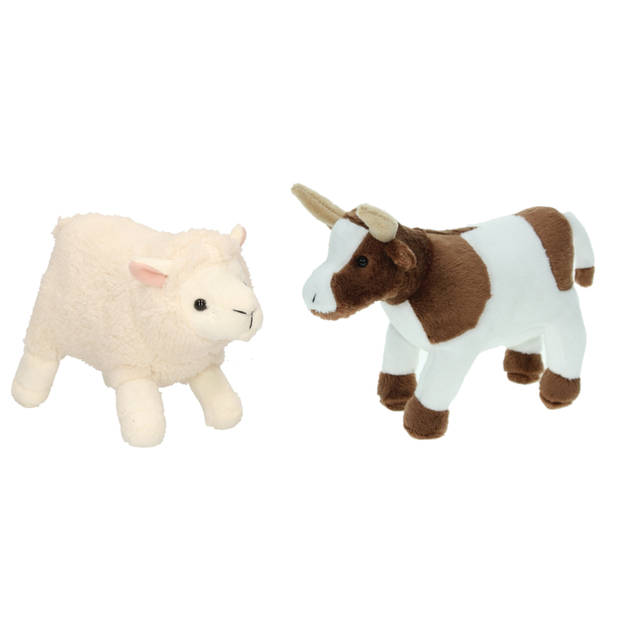 Pluche knuffel boerderijdieren set Koe en Schaap/lammetje van 22 cm - Knuffel boederijdieren