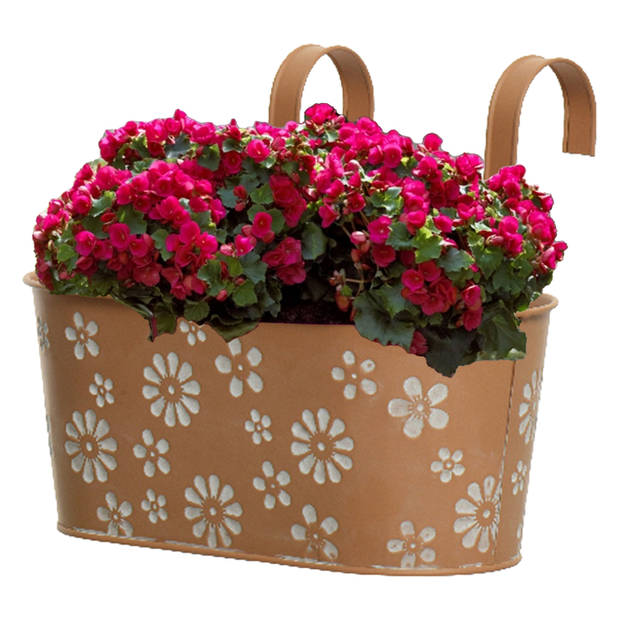 3x stuks bloembakken ophangbaar - zink - 32 x 16 cm - terra bruin - Plantenpotten