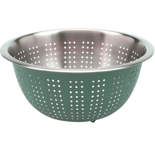 RVS keuken vergiet/zeef - set met 2 formaten- groen - Diameter 24 en 27 cm - Vergieten