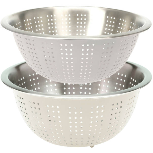 RVS keuken vergiet/zeef - set met 2 formaten- creme wit - Diameter 24 en 27 cm - Vergieten