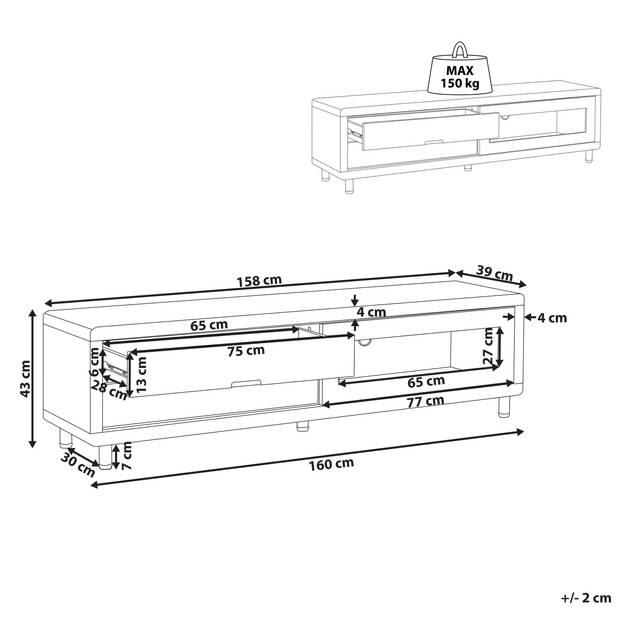 Beliani PEMBORKE - TV-kast-Wit-MDF, Glas