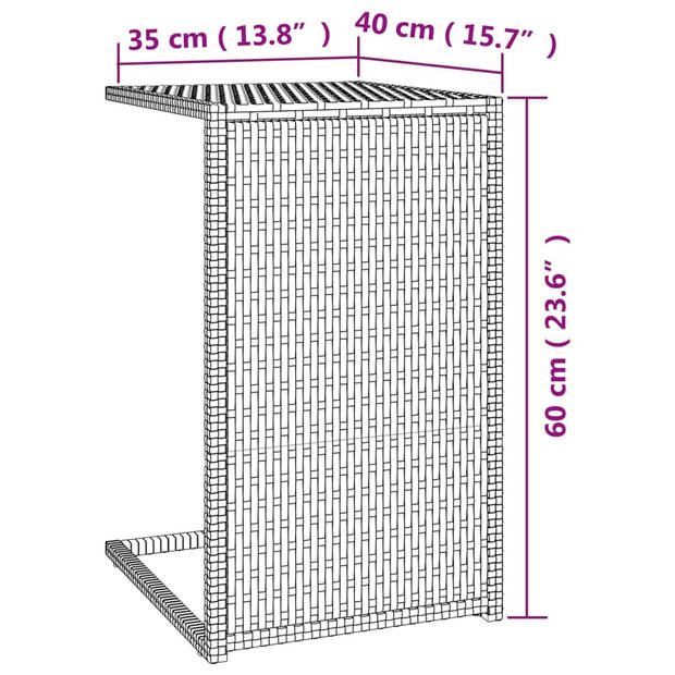 vidaXL Bijzettafel C-vormig 40x35x60 cm poly rattan zwart