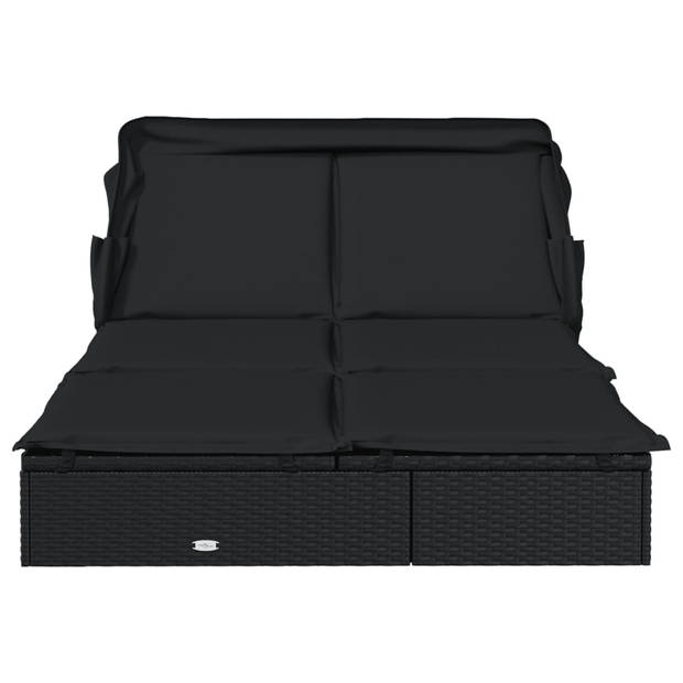 vidaXL Ligbed 2-persoons met dak 213x118x97 cm poly rattan zwart