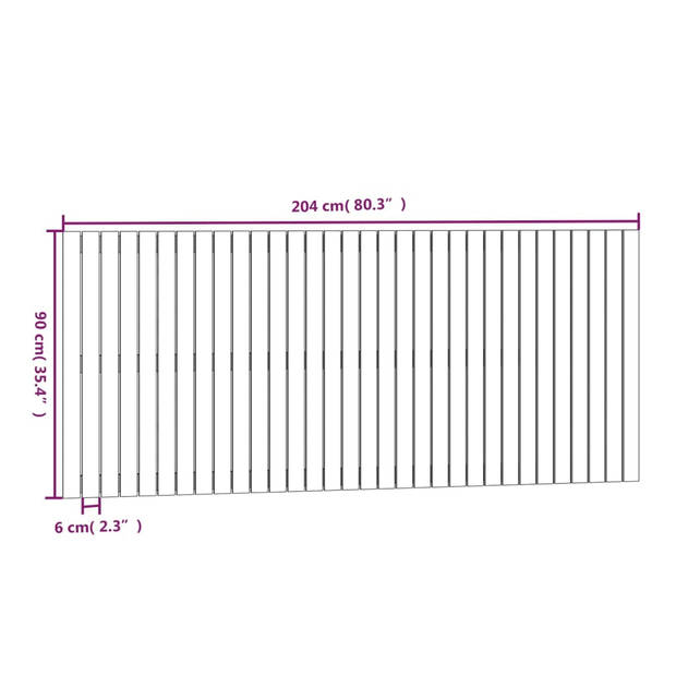 vidaXL Wandhoofdbord 204x3x90 cm massief grenenhout zwart