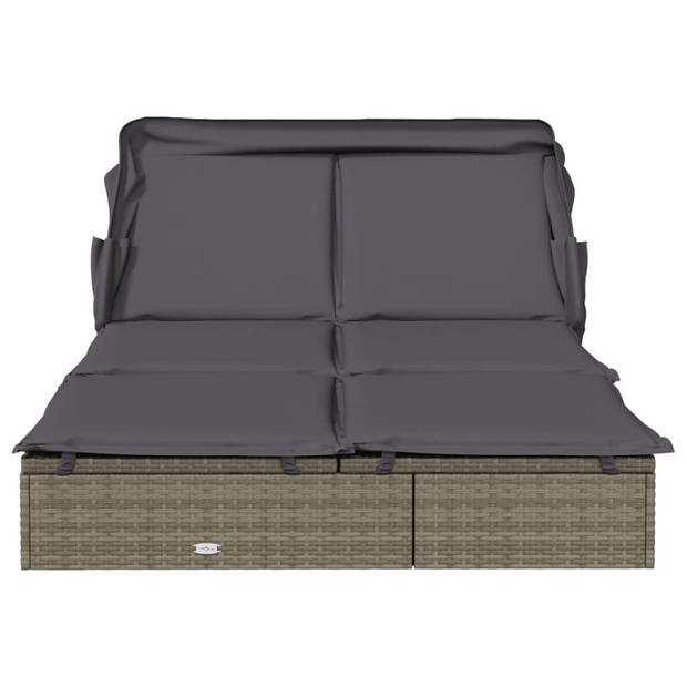 vidaXL Ligbed 2-persoons met dak 213x118x97 cm poly rattan grijs