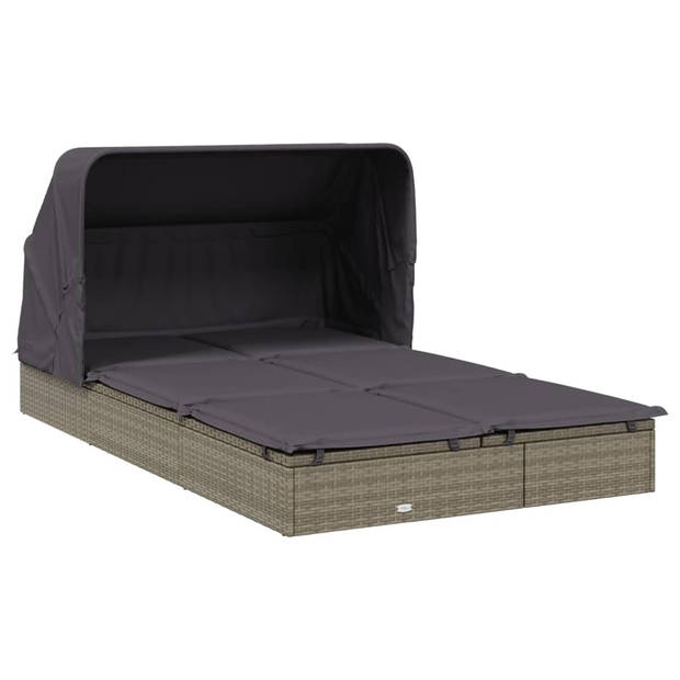 vidaXL Ligbed 2-persoons met dak 213x118x97 cm poly rattan grijs