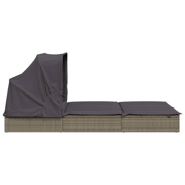 vidaXL Ligbed 2-persoons met dak 213x118x97 cm poly rattan grijs