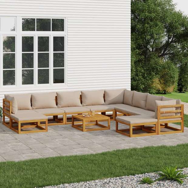 vidaXL 11-delige Loungeset met kussens massief hout taupe