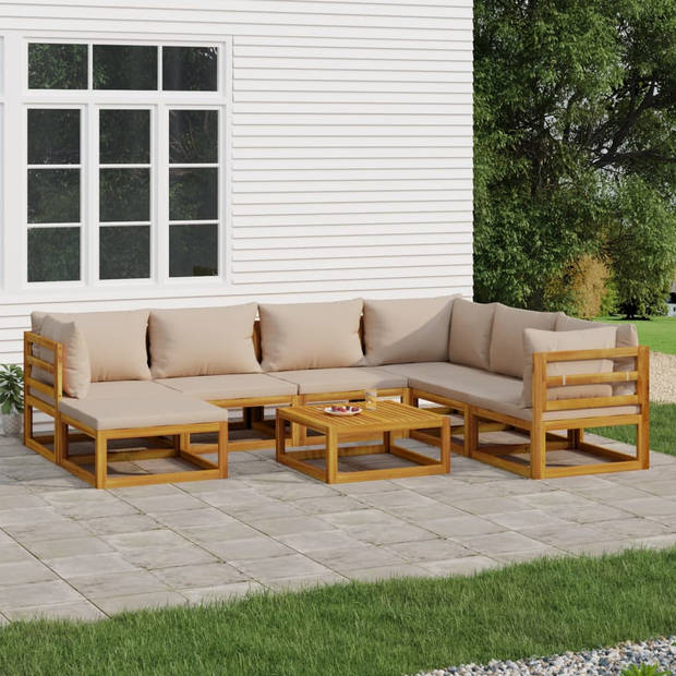 vidaXL 8-delige Loungeset met kussens massief hout taupe