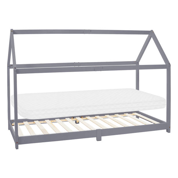 Kinderbed met dak en lattenbodem 90x200 cm Lichtgrijs Dennenhout ML Design