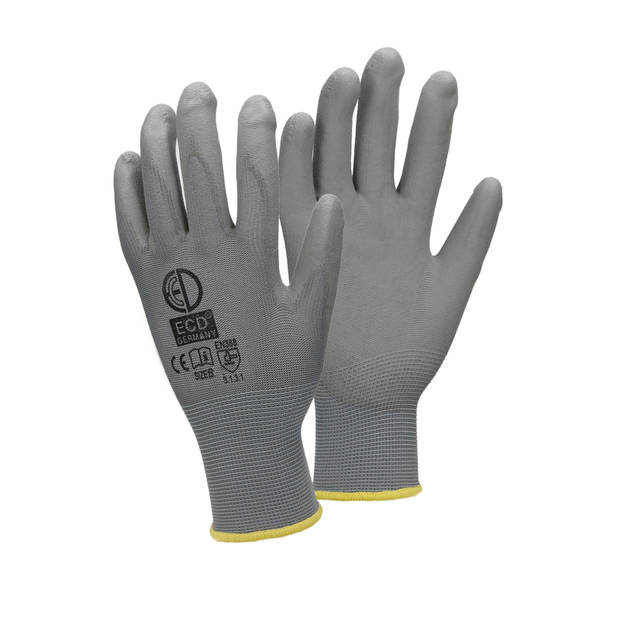 ECD Germany 144 paar werkhandschoenen met PU coating - maat 8-M - grijs - monteurshandschoenen