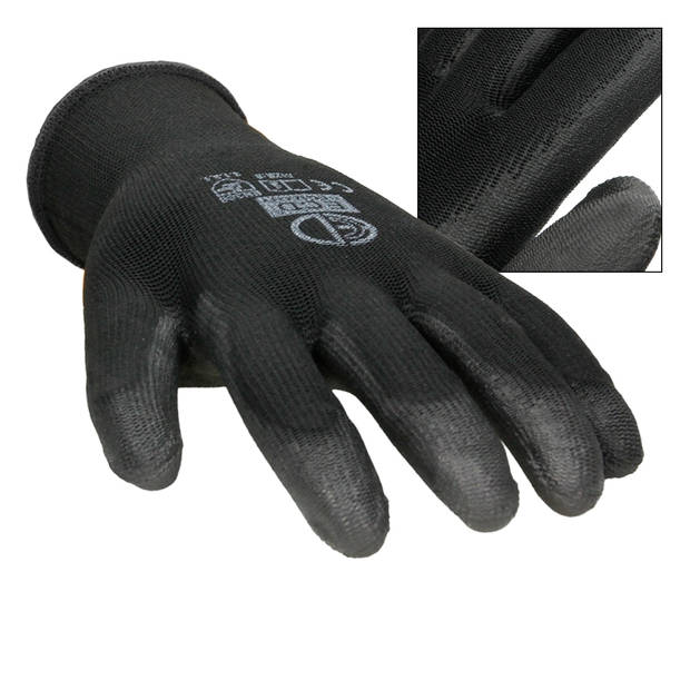 Werkhandschoenen 24 paar met PU-coating Zwart Maat XL
