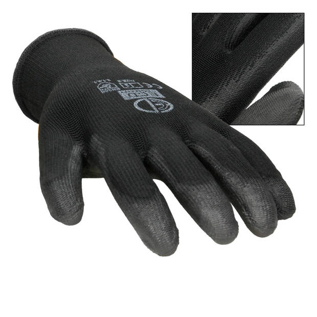 Werkhandschoenen 60 Paar met PU-coating Zwart Maat XL