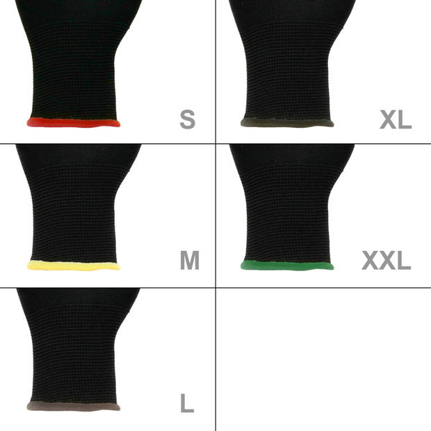 Werkhandschoenen 48 paar met PU coating Zwart Maat XL