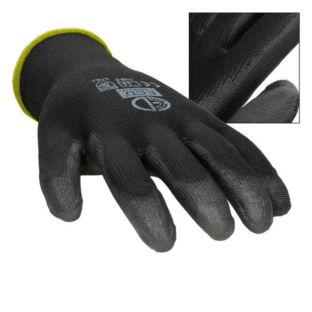 Werkhandschoenen met PU-coating Zwart Maat M Set van 12
