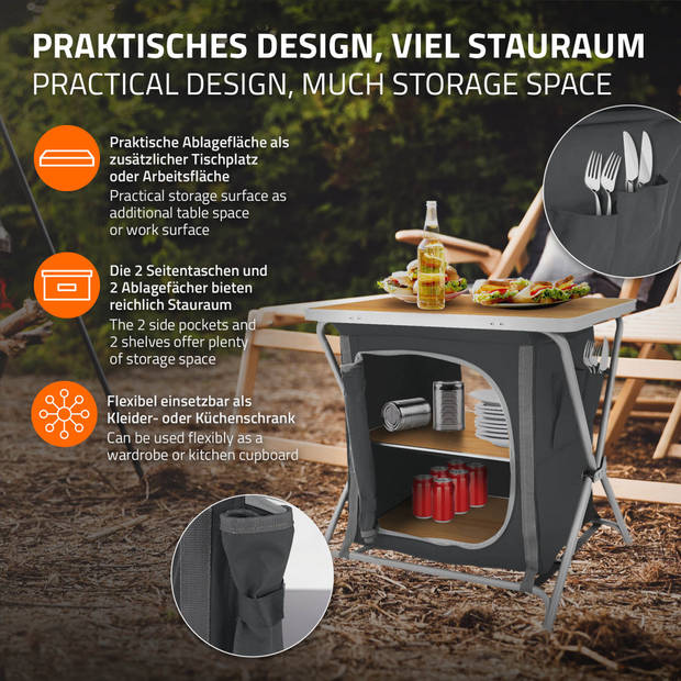 Campingkast opvouwbaar 60x64x45 cm houtlook/grijs